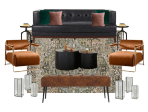A group of chairs and tables with a couch