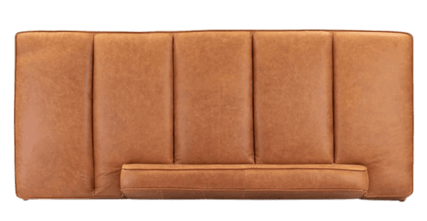 A tan leather seat cushion on a white background.