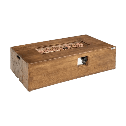 A wooden box with a fire pit inside.