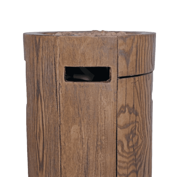 A wooden trash can with a lid on it.