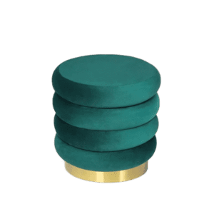 A teal velvet stool on a gold base.