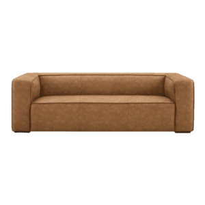 A tan leather sofa on a white background.