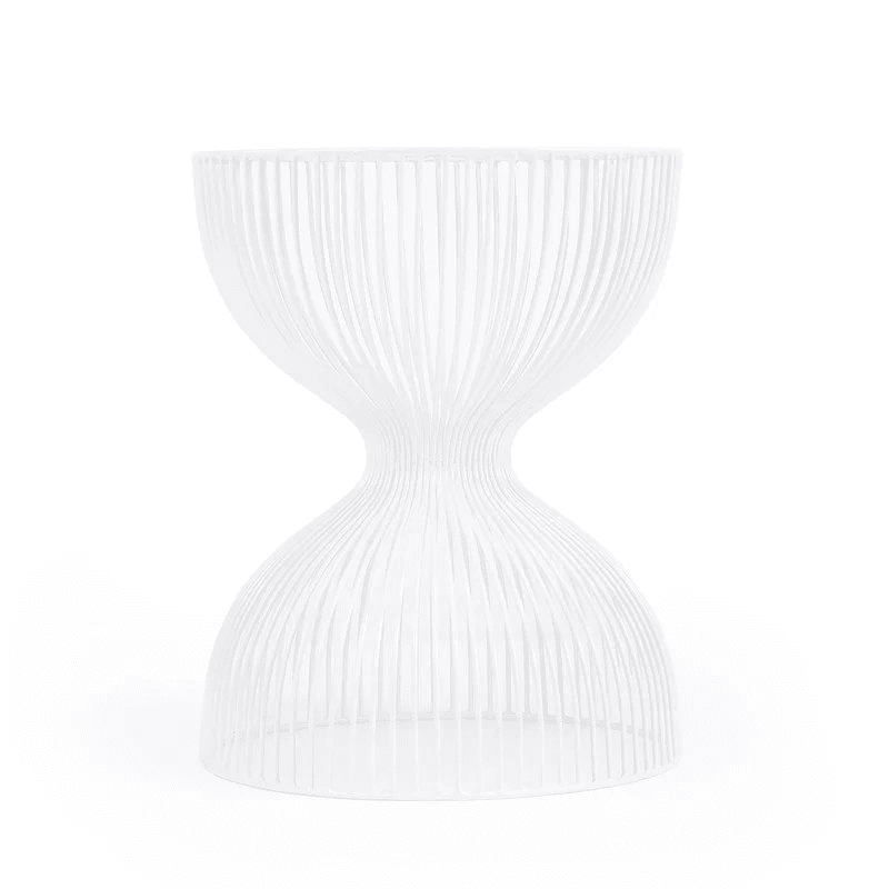 A white side table with a curved design.