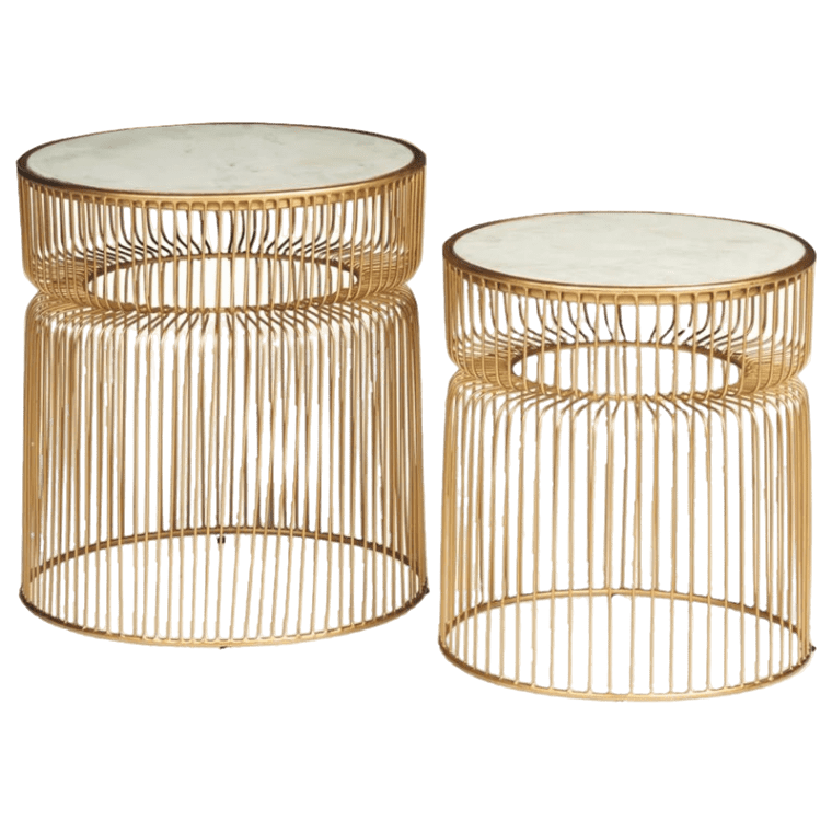 A pair of gold and marble nesting tables perfect for any event.