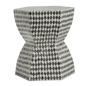 A black and white checkered side table.