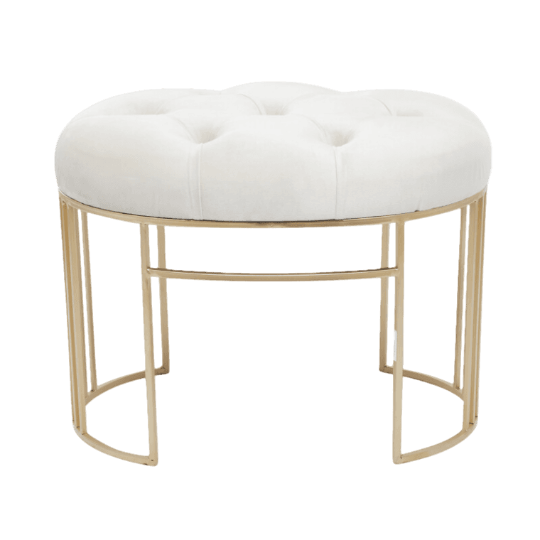 A Luxe Bench with a gold frame and a white cushion.