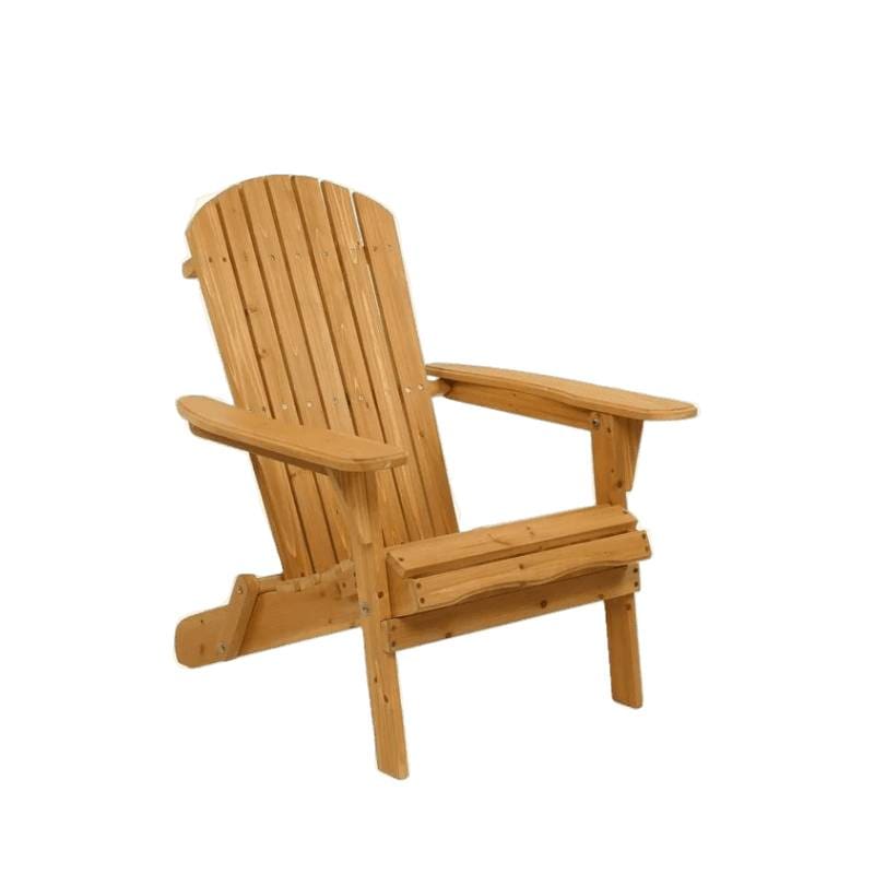 A wooden Adirondack Chair on a white background.