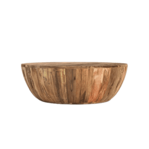 A wooden bowl on a white background.