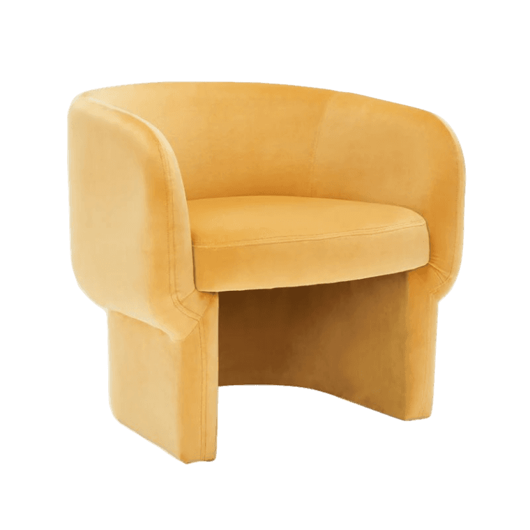 A yellow upholstered chair on a white background, perfect for an event.
